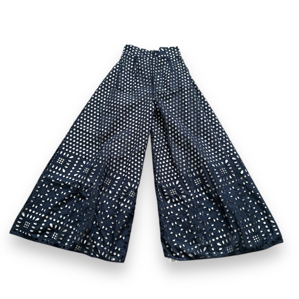 Johanna Ortiz M'o Exclusive Five Oceans Wide Leg Pants Size 6 Eyelet Navy Blue - Picture 4 of 8